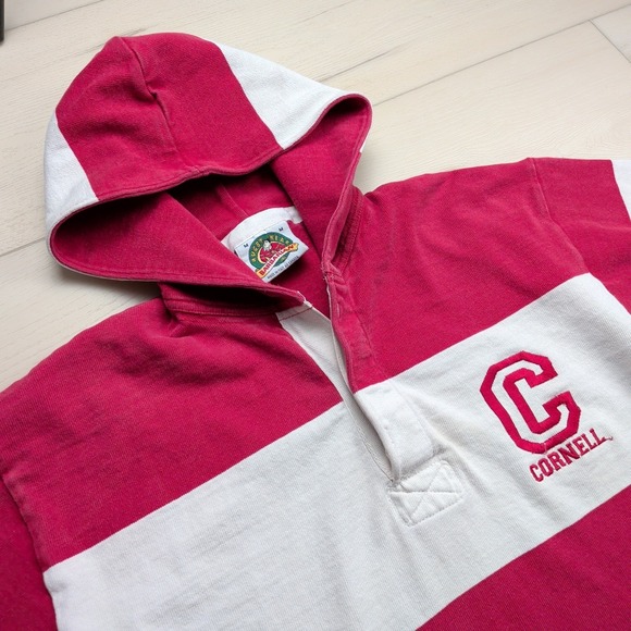 Barbarian Other - VTG 90s Cornell University Barbarian Rugby Hooded Shirt Mens M Red White READ